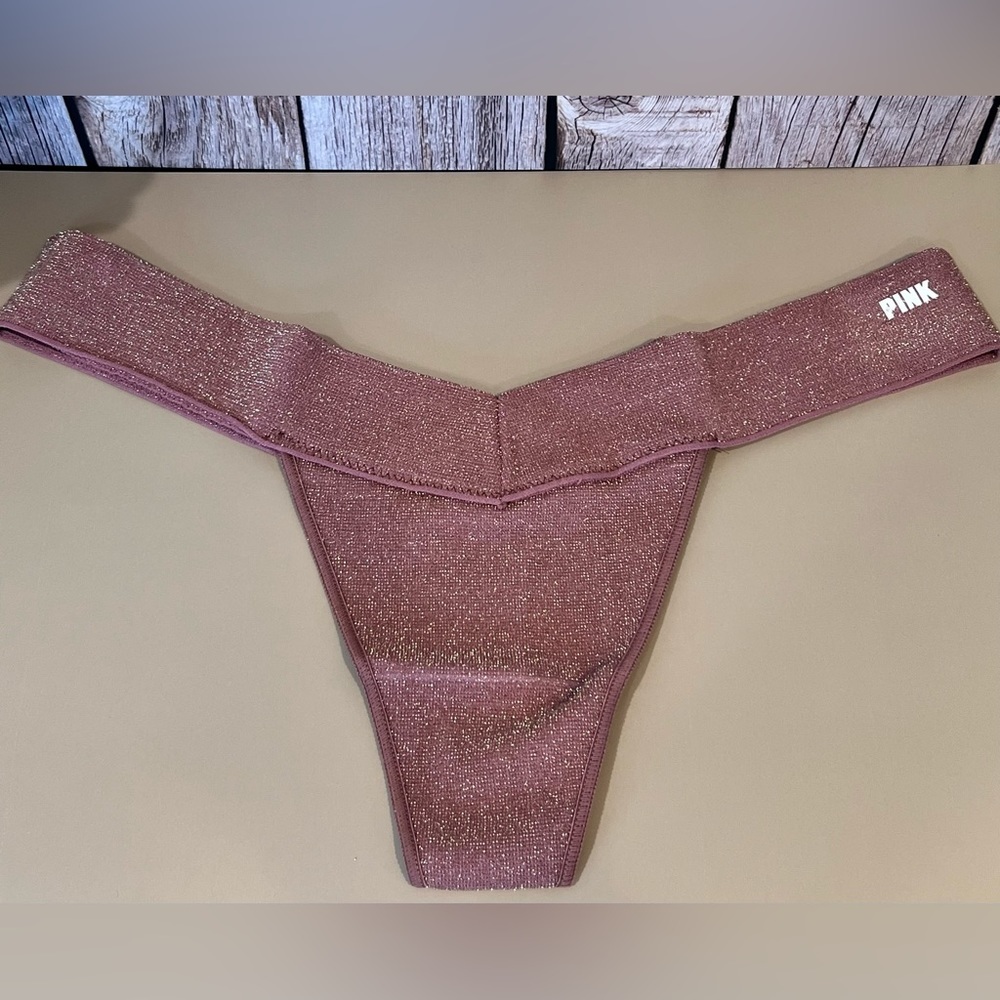 NEW 🌟 Victoria’s Secret PINK Mauve Glitter ✨ Gold THONGS Large L Available - Picture 2 of 6